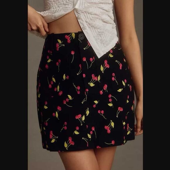 Anthropologie Dresses & Skirts - Anthropologie Maeve Black Cherry Print Mini Skirt Size Medium